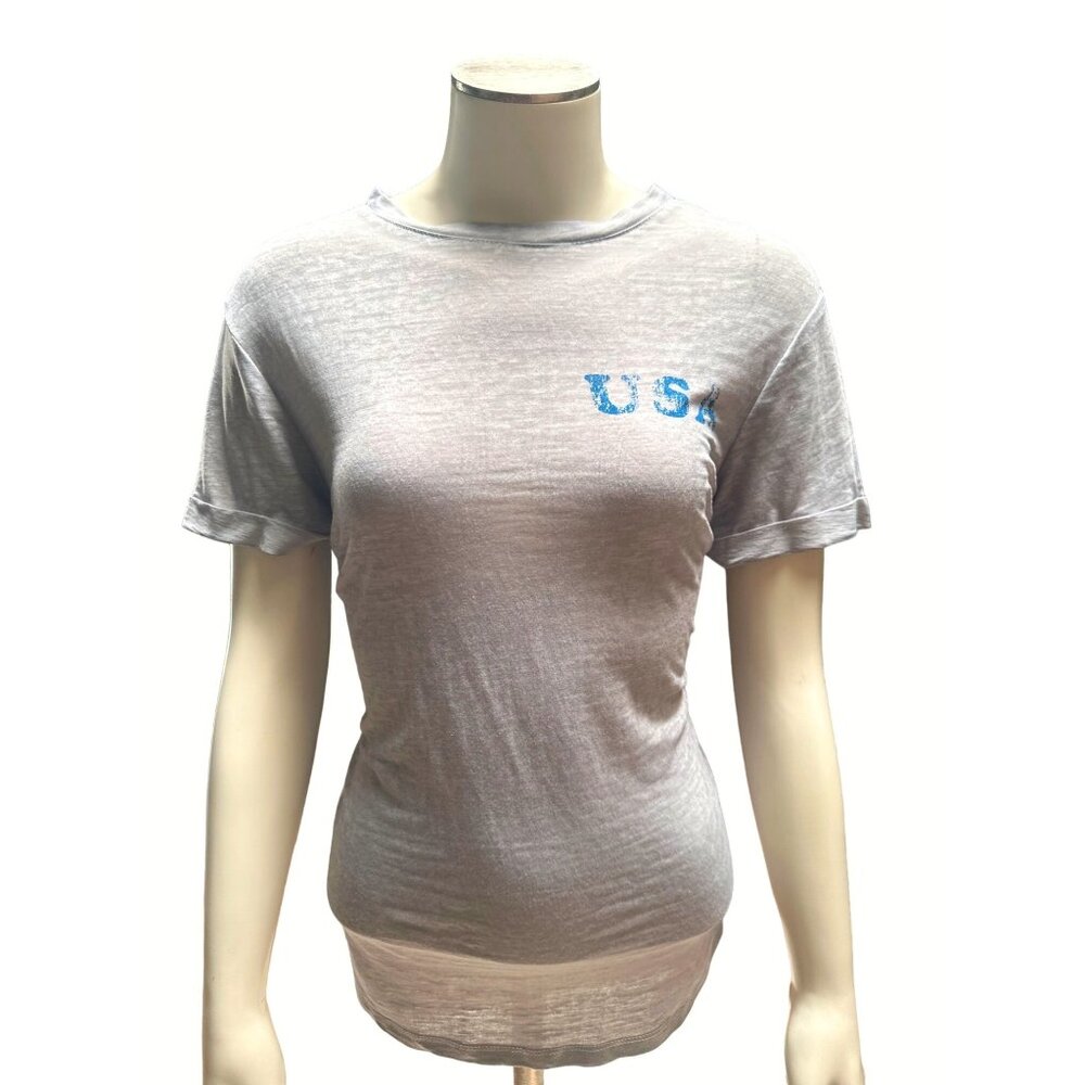 Cold Rush USA Heart Flag Graphic Sheer Lightweight T-Shirt Size S